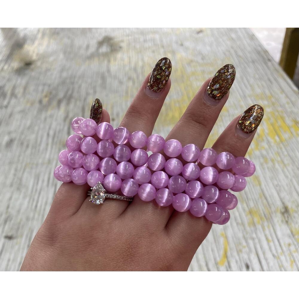 9 mm Selenite Pink Aura Beaded Bracelet
